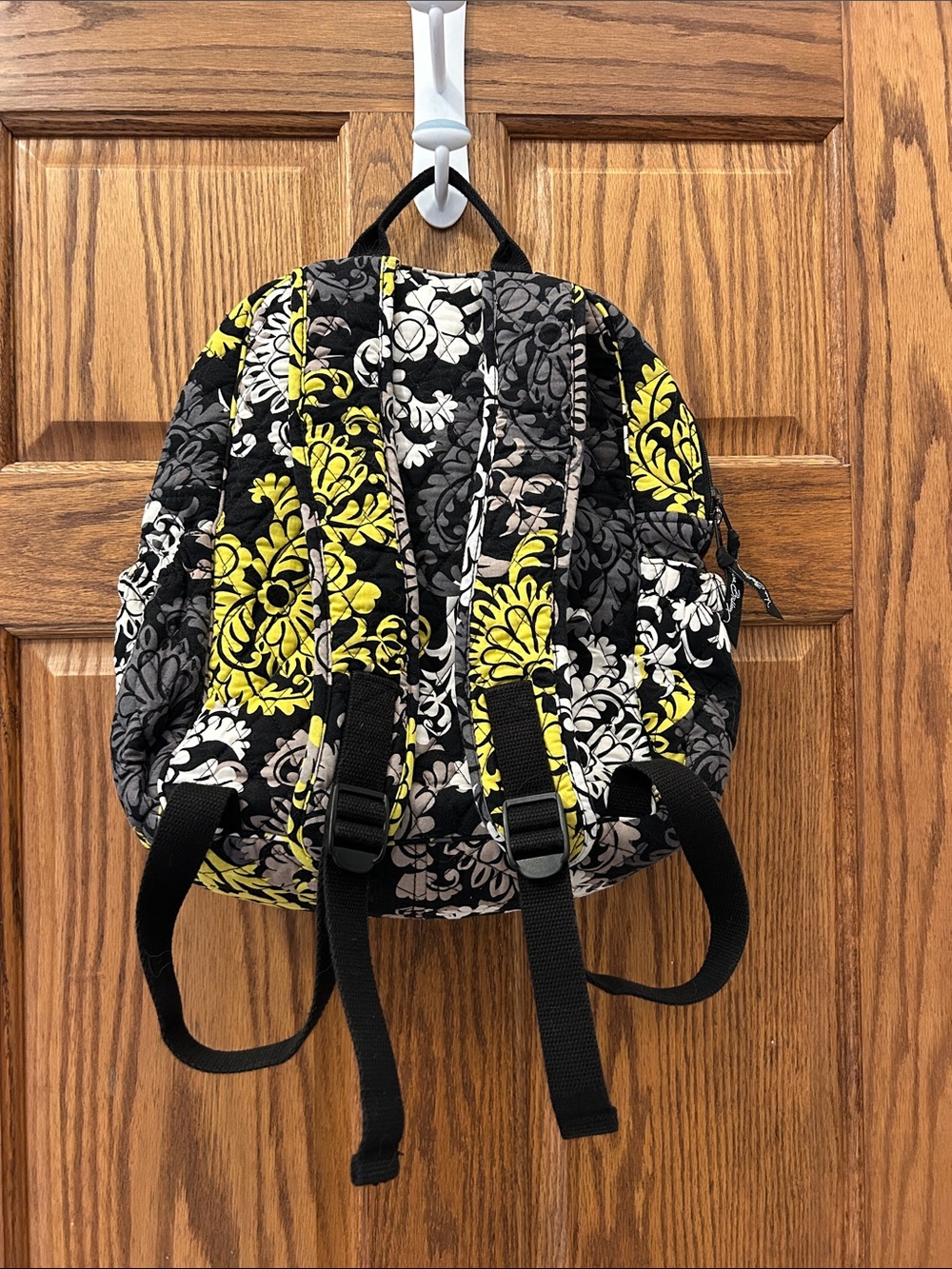 Vera Bradley Quilted Floral Backpack in Black, White & Yellow image 3